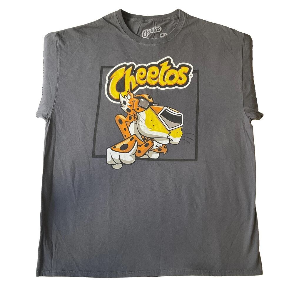 Cheetos Men Shirt XL Gray Graphic Print Cheetos Cheetah Tee Logo Short Sleeve